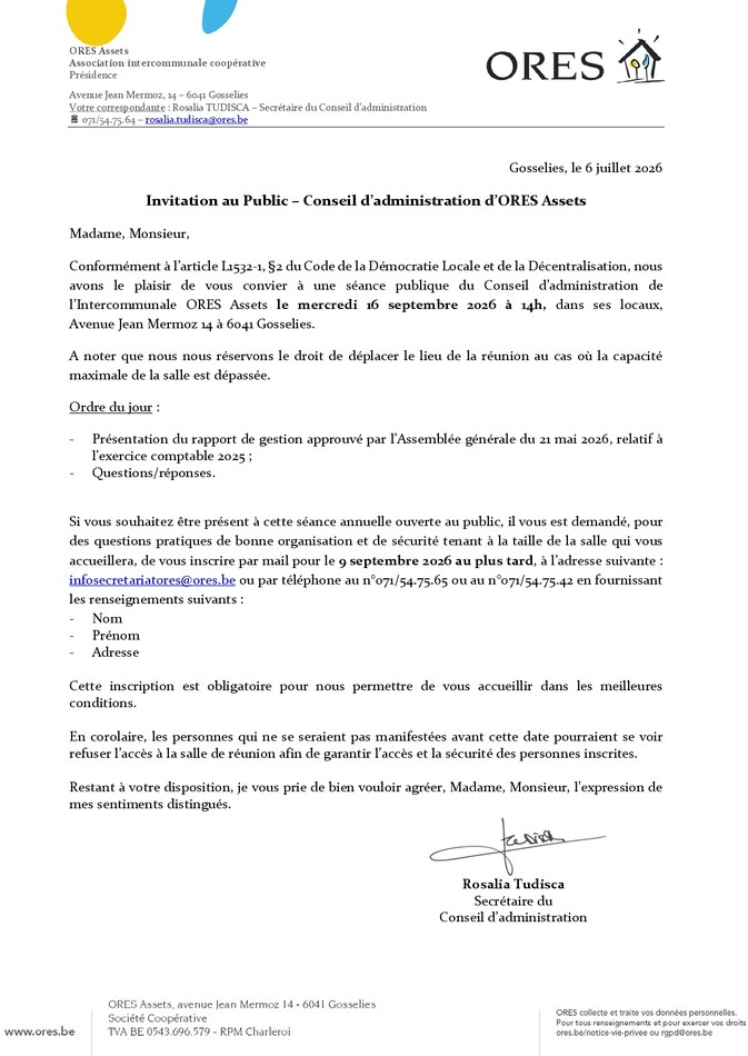 ORES Assets   Invitation au Conseil dadministration pubic du 16 septembre 2026 page 0001