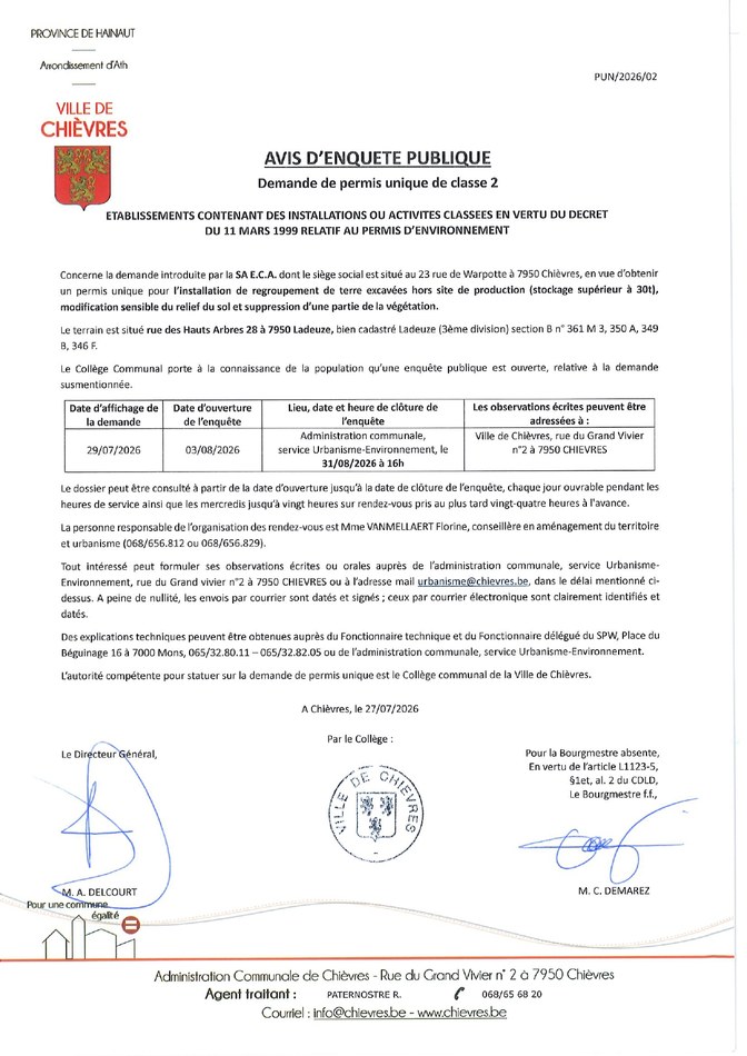 Avis d'enquête publique ECA