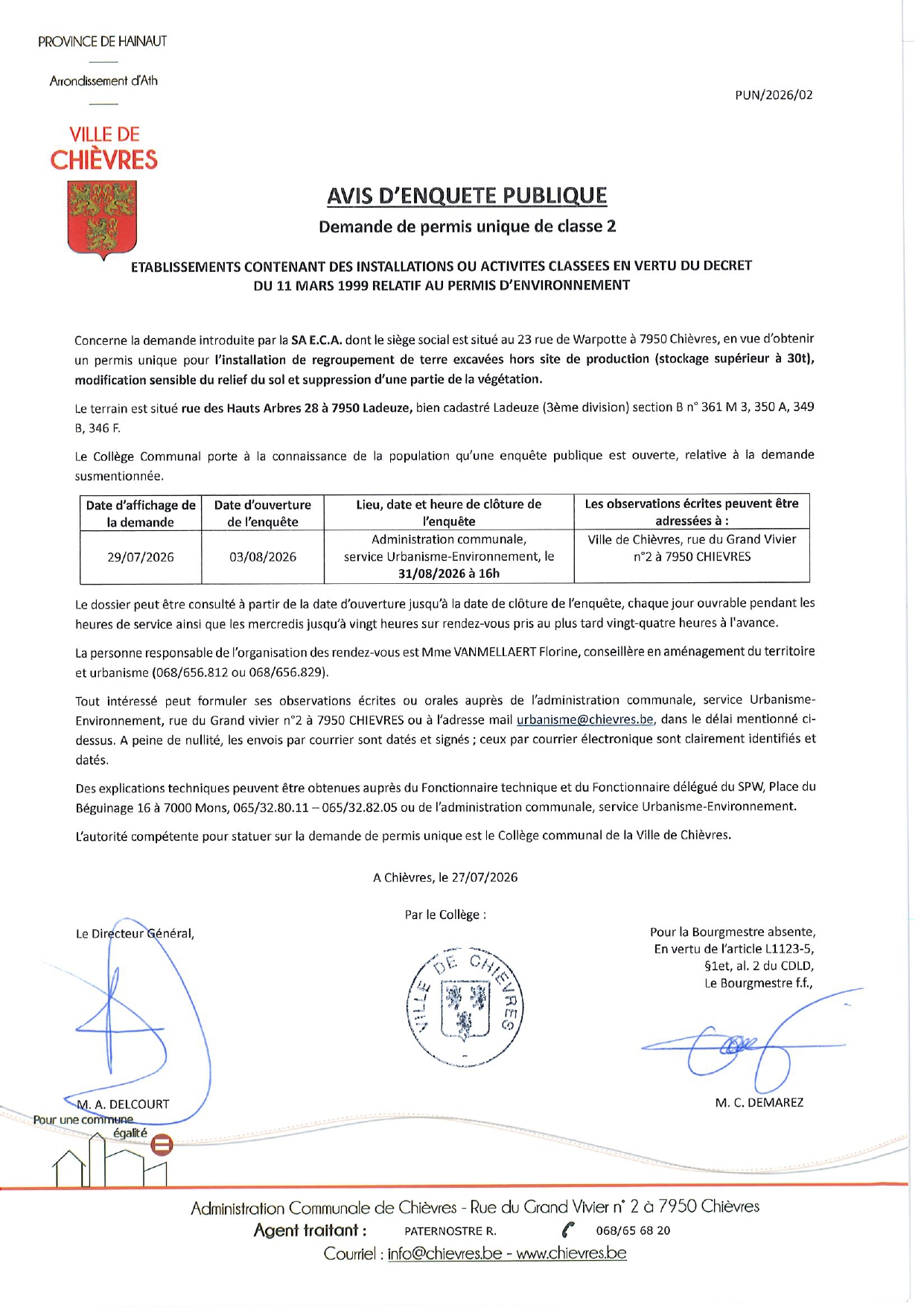 Avis d'enquête publique ECA