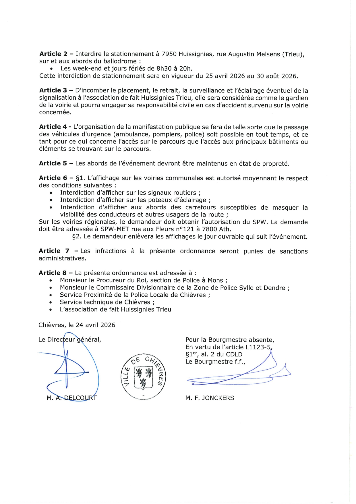 Ordonnance de police Huissignies Trieu page 0002